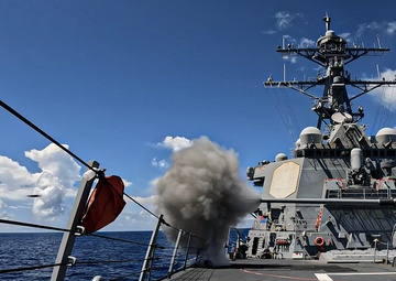 USS Milius (DDG 69) Fires Mark 45 5-Inch Gun During Live-Fire Exercise While Operating in the Indian Ocean