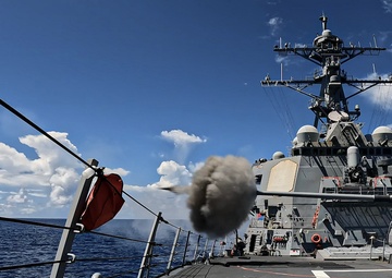 USS Milius (DDG 69) Fires Mark 45 5-Inch Gun During Live-Fire Exercise While Operating in the Indian Ocean