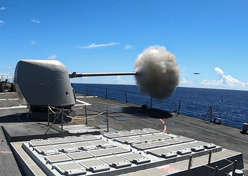 USS Milius (DDG 69) Fires Mark 45 5-Inch Gun During Live-Fire Exercise While Operating in the Indian Ocean