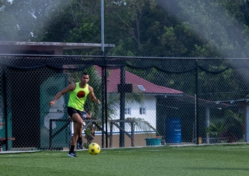 1st Battalion, 8th Marines, 6th Regiment play soccer with Panamanian security forces