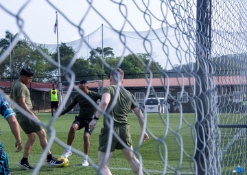 1st Battalion, 8th Marines, 6th Regiment play soccer with Panamanian security forces