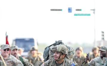 U.S. and ROK soldiers participate in the final 12-mile ruck march for E3B.