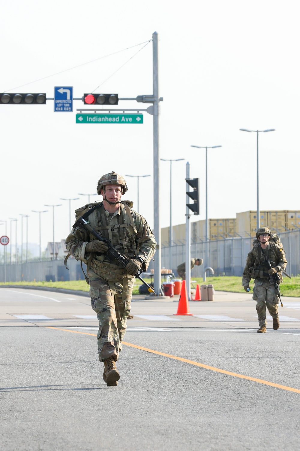 U.S. and ROK soldiers participate in the final 12-mile ruck march for E3B.