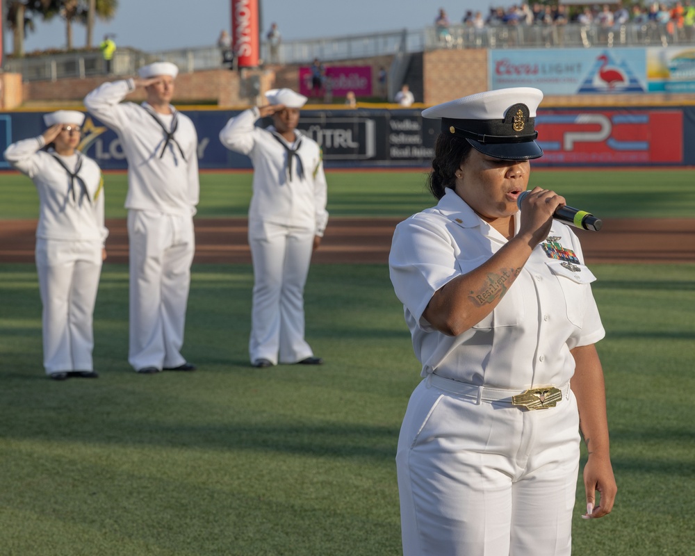 NAS Pensacola Chief Sings National Anthem at Navy Days Night Baseball Game
