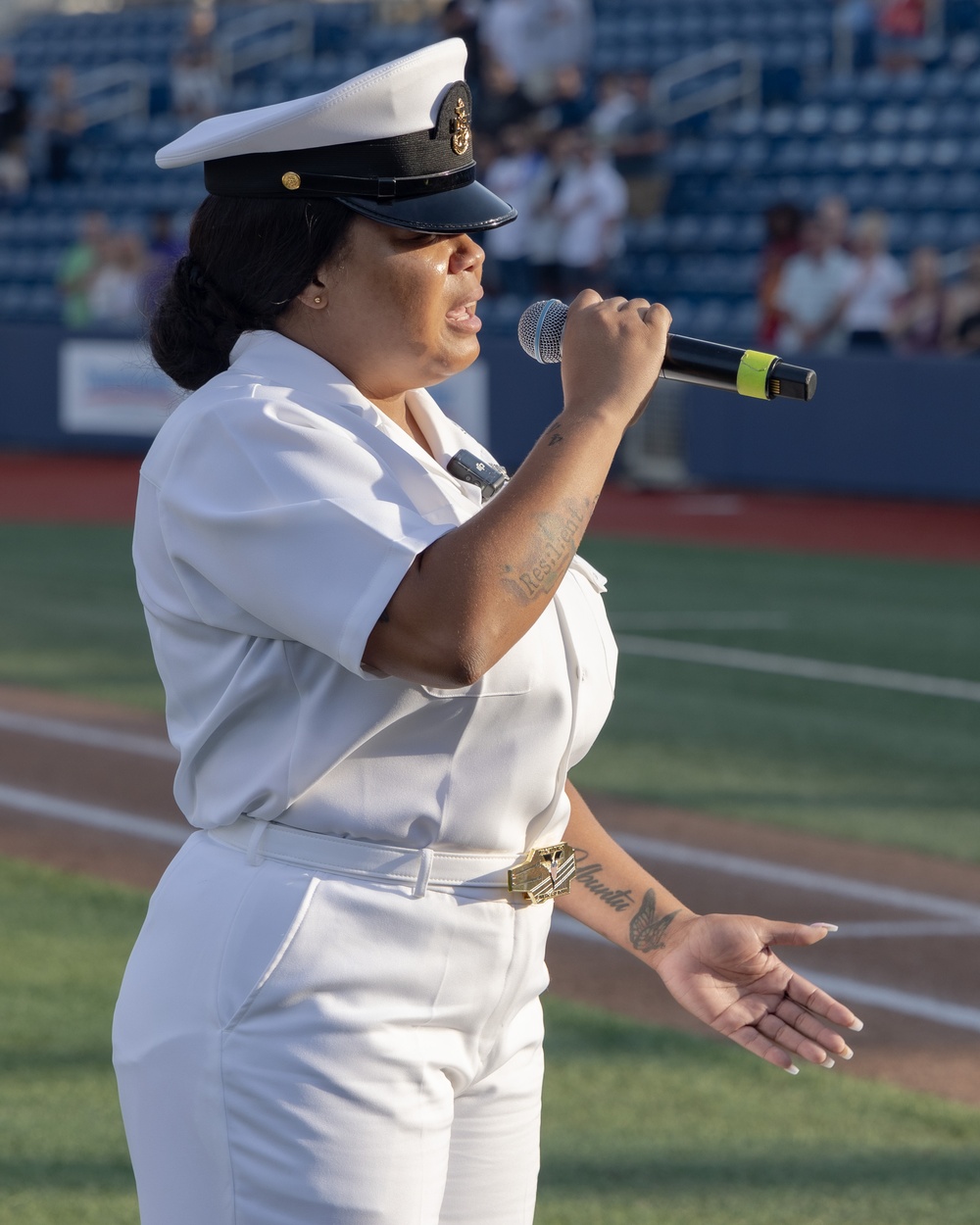 NAS Pensacola Chief Sings National Anthem at Navy Days Night Baseball Game