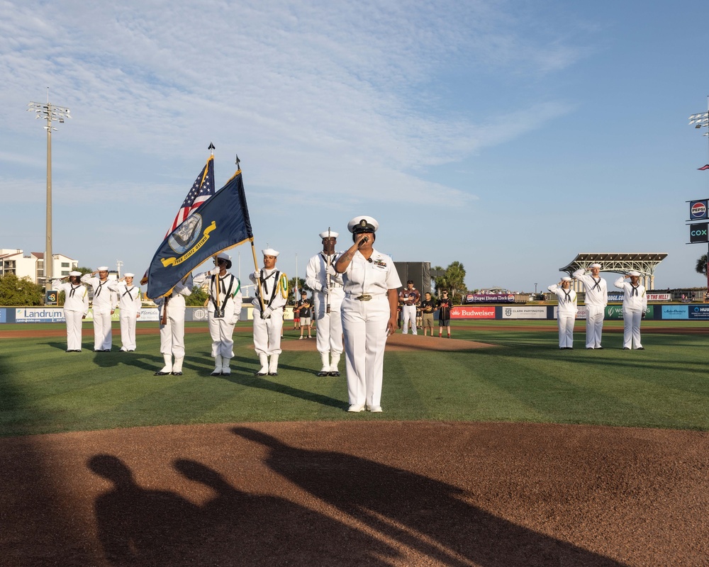 NAS Pensacola Chief Sings National Anthem at Navy Days Night Baseball Game