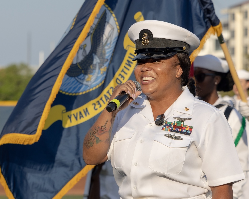 NAS Pensacola Chief Sings National Anthem at Navy Days Night Baseball Game