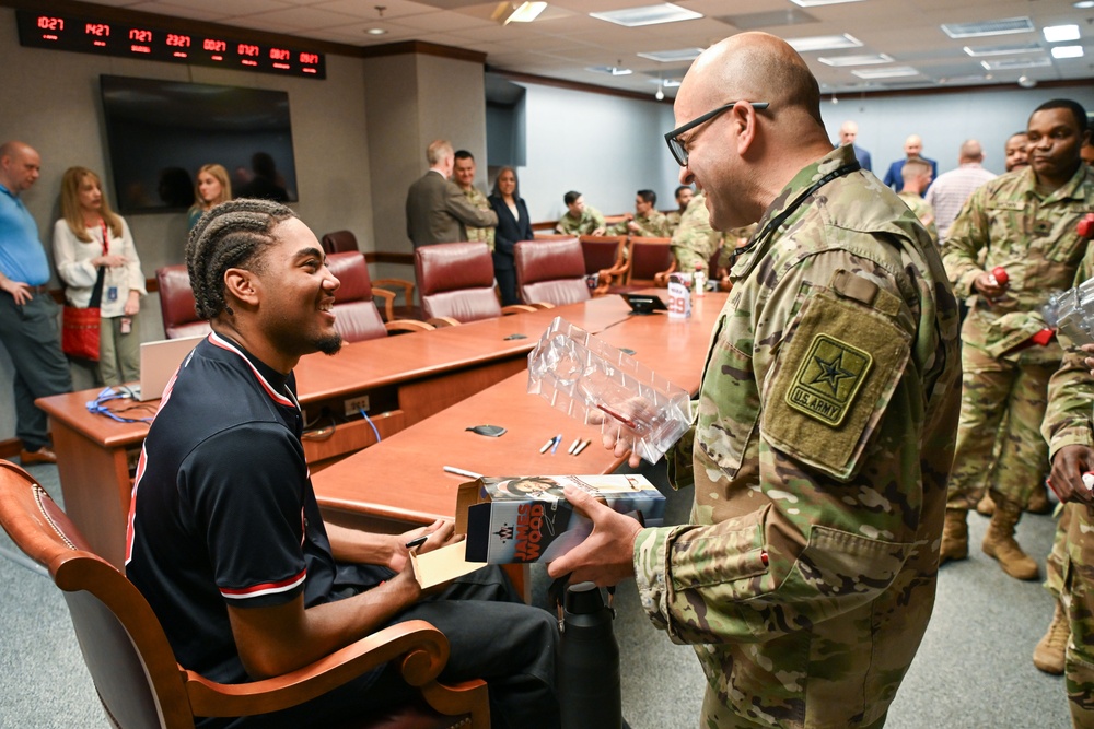 Washington Nationals player, James Wood, visits the Pentagon