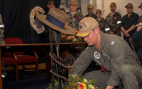 The U.S. 7th Fleet flagship USS Blue Ridge (LCC 19) hosts Anzac Day While on Patrol