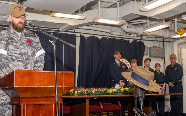 The U.S. 7th Fleet flagship USS Blue Ridge (LCC 19) hosts Anzac Day While on Patrol