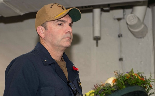 The U.S. 7th Fleet flagship USS Blue Ridge (LCC 19) hosts Anzac Day While on Patrol