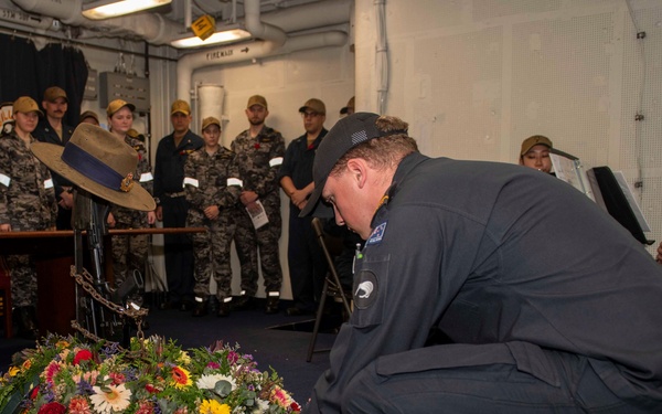 The U.S. 7th Fleet flagship USS Blue Ridge (LCC 19) hosts Anzac Day While on Patrol