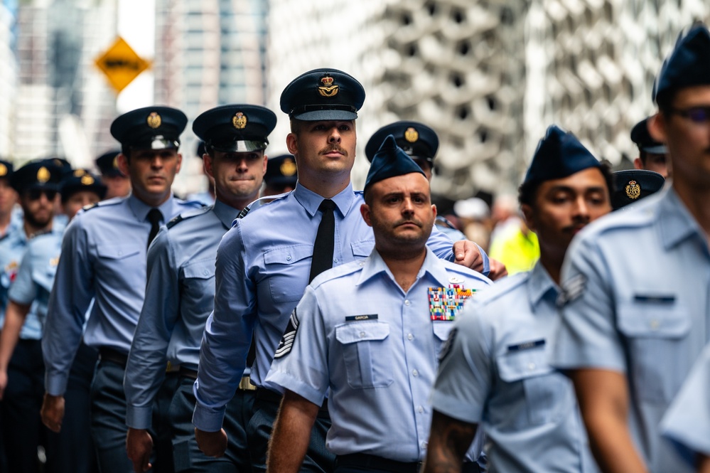 The 15th Wing marches during Brisbane's Australian and New Zealander Army Corps Day