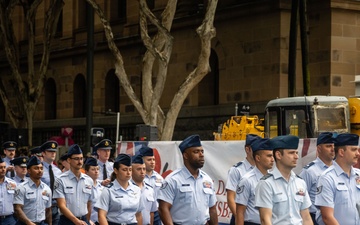 The 15th Wing marches during Brisbane's Australian and New Zealander Army Corps Day