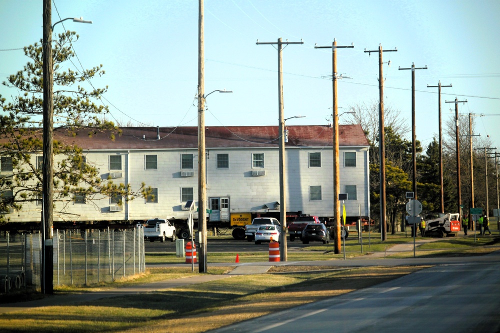 Contractors successfully move fourth World War II-era barracks at Fort McCoy in April 2025