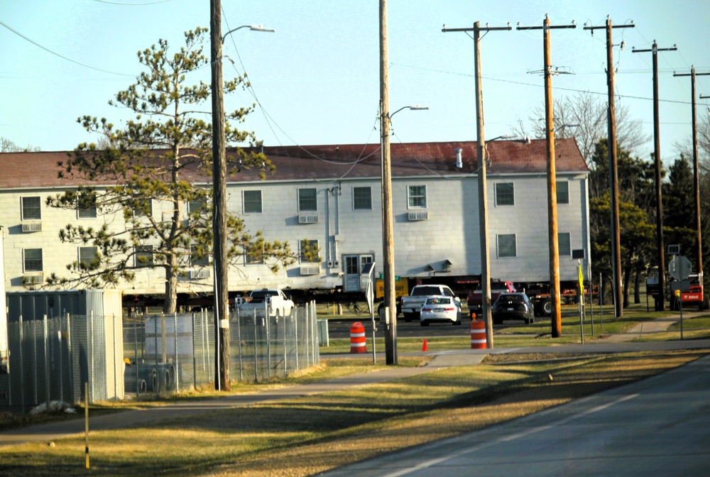 Contractors successfully move fourth World War II-era barracks at Fort McCoy in April 2025