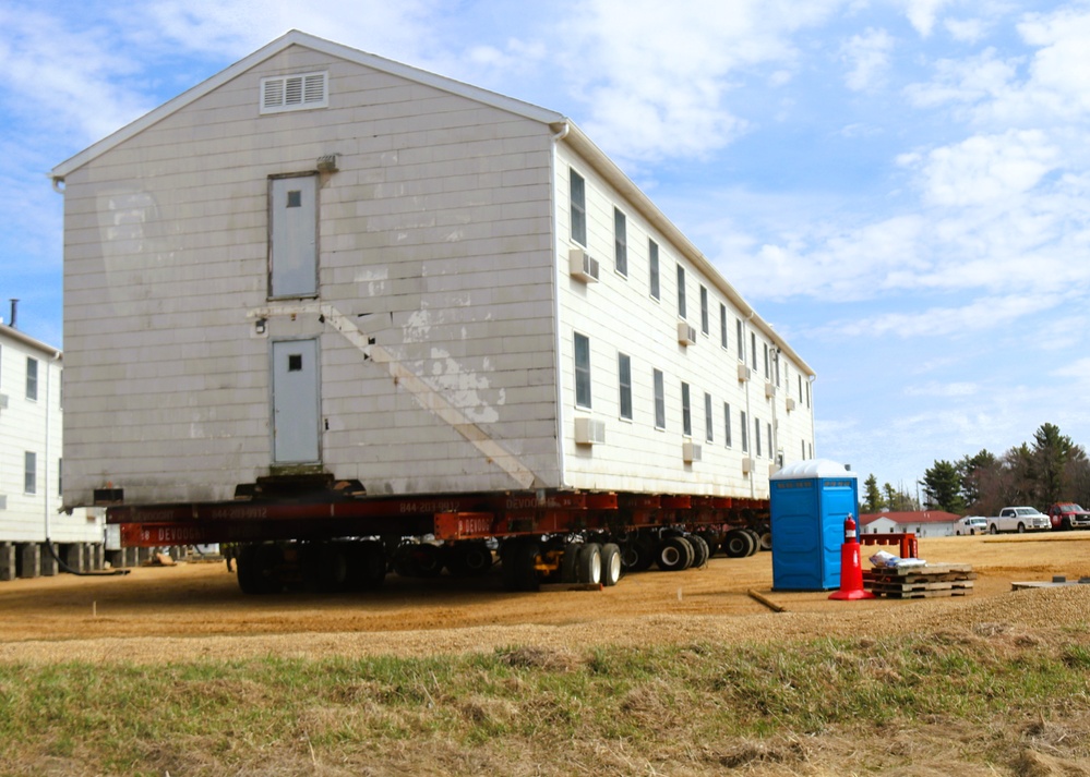 Contractors successfully move fourth World War II-era barracks at Fort McCoy in April 2025