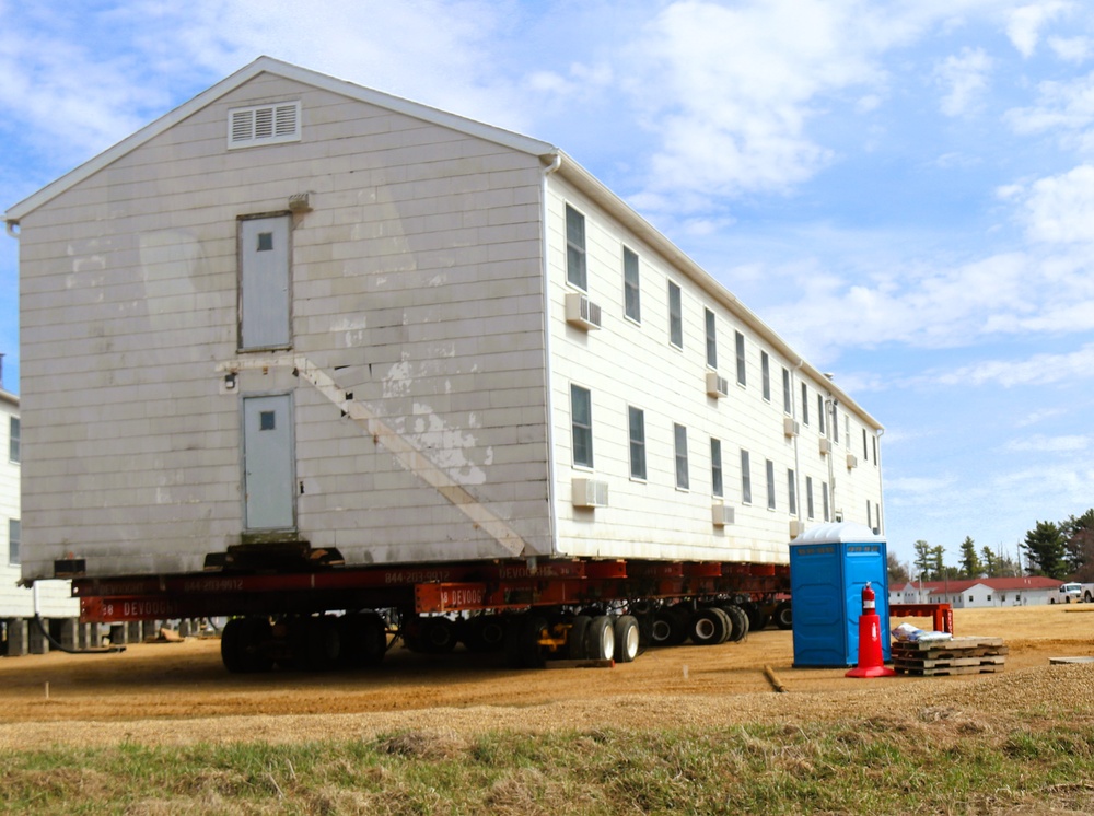 Contractors successfully move fourth World War II-era barracks at Fort McCoy in April 2025