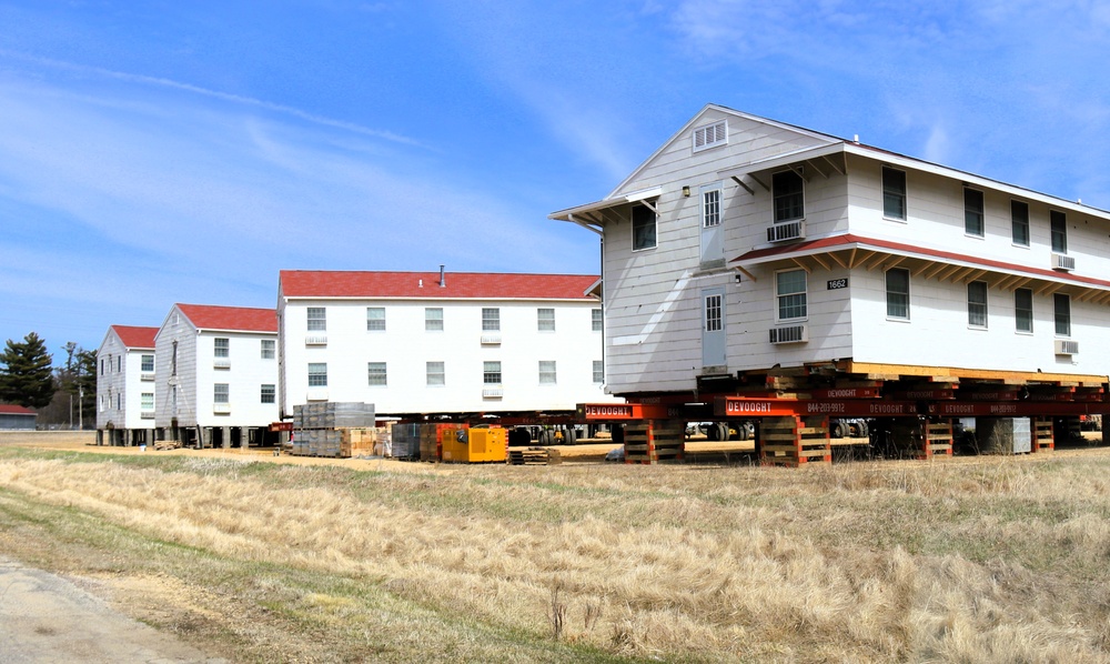 Contractors successfully move fourth World War II-era barracks at Fort McCoy in April 2025