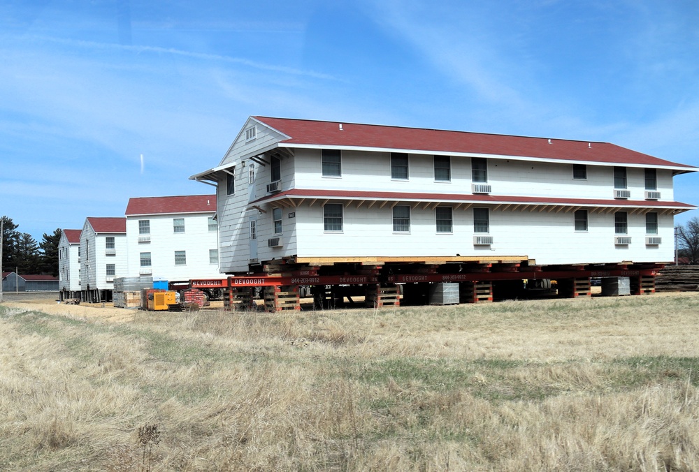 Contractors successfully move fourth World War II-era barracks at Fort McCoy in April 2025