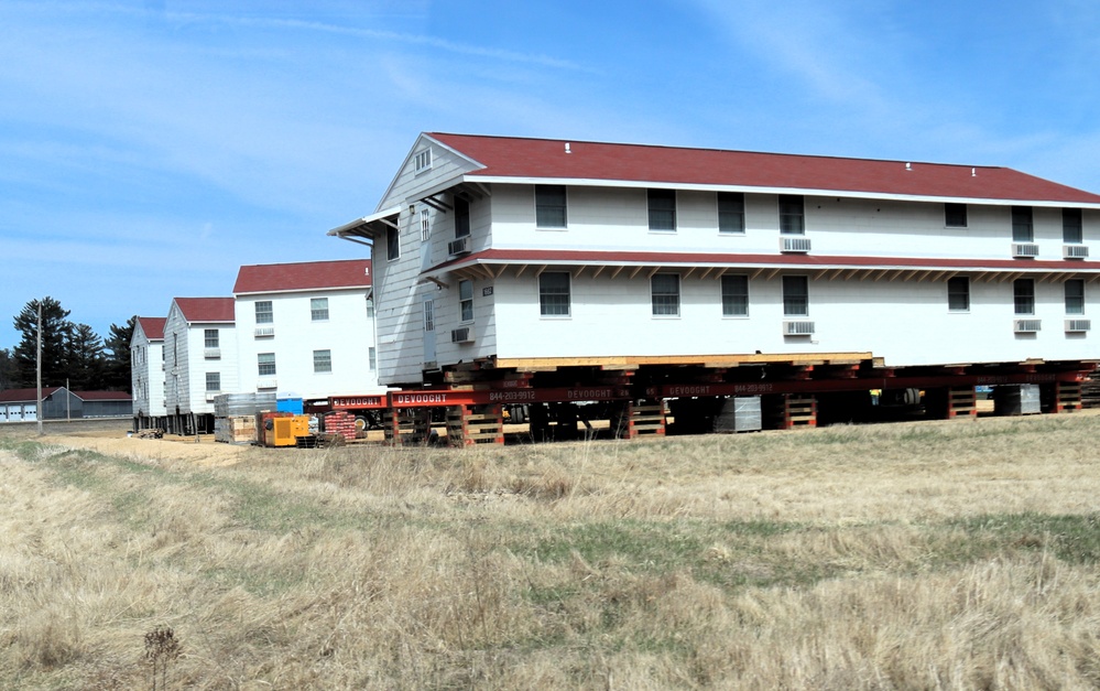 Contractors successfully move fourth World War II-era barracks at Fort McCoy in April 2025