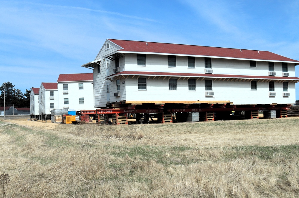 Contractors successfully move fourth World War II-era barracks at Fort McCoy in April 2025