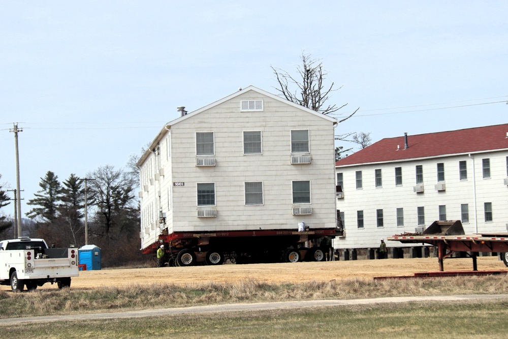 Contractors successfully move fourth World War II-era barracks at Fort McCoy in April 2025