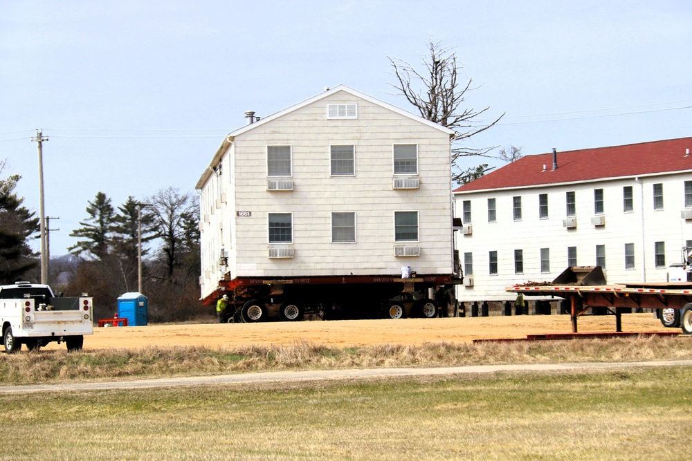 Contractors successfully move fourth World War II-era barracks at Fort McCoy in April 2025