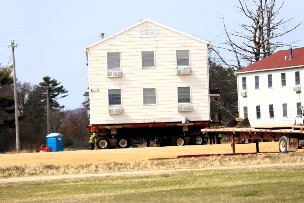 Contractors successfully move fourth World War II-era barracks at Fort McCoy in April 2025