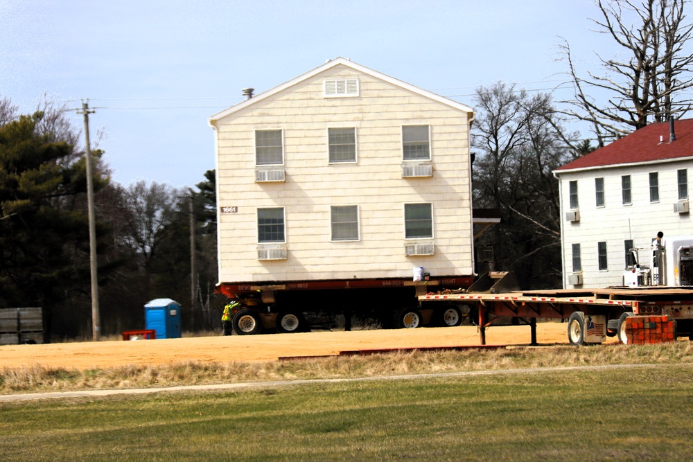 Contractors successfully move fourth World War II-era barracks at Fort McCoy in April 2025