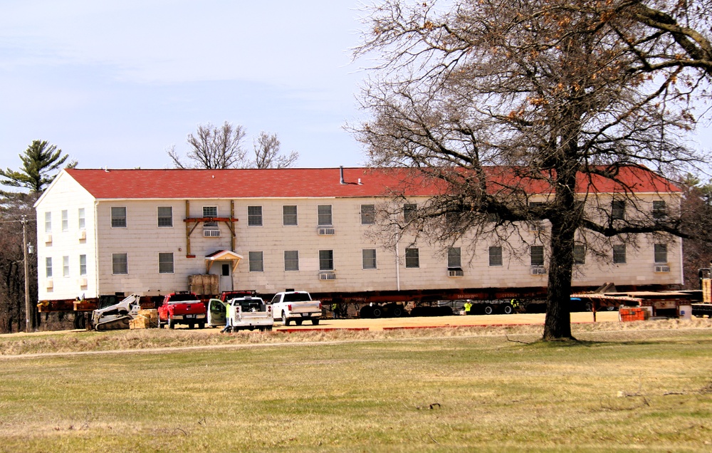 Contractors successfully move fourth World War II-era barracks at Fort McCoy in April 2025