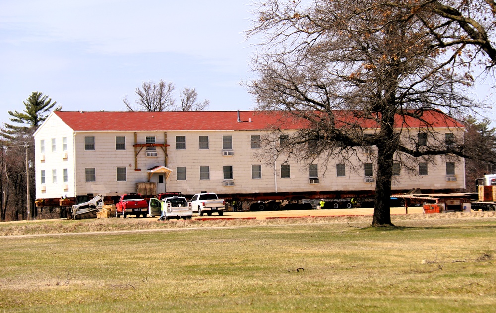 Contractors successfully move fourth World War II-era barracks at Fort McCoy in April 2025