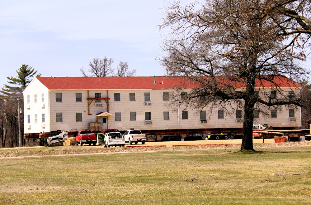 Contractors successfully move fourth World War II-era barracks at Fort McCoy in April 2025