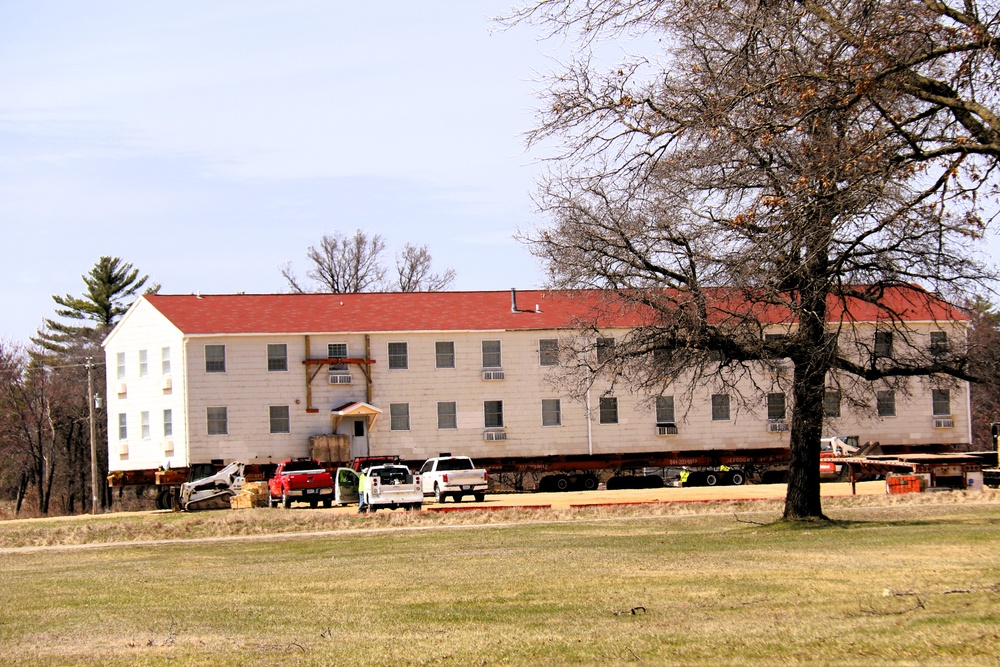 Contractors successfully move fourth World War II-era barracks at Fort McCoy in April 2025