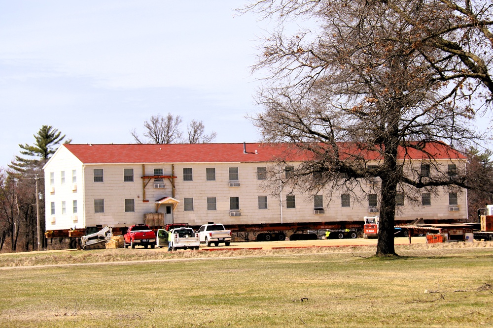 Contractors successfully move fourth World War II-era barracks at Fort McCoy in April 2025