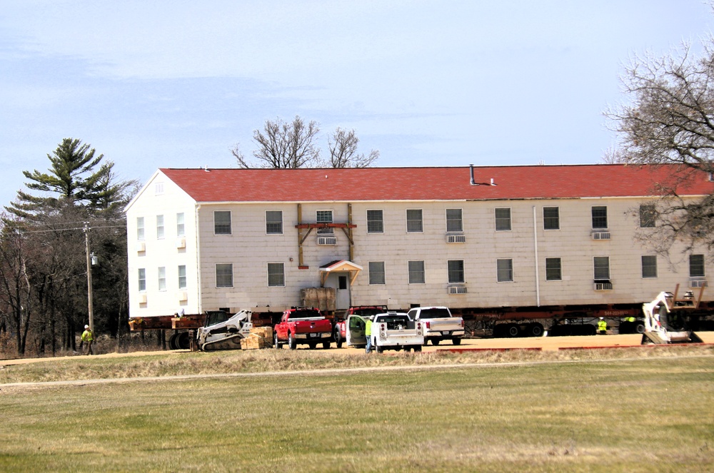 Contractors successfully move fourth World War II-era barracks at Fort McCoy in April 2025