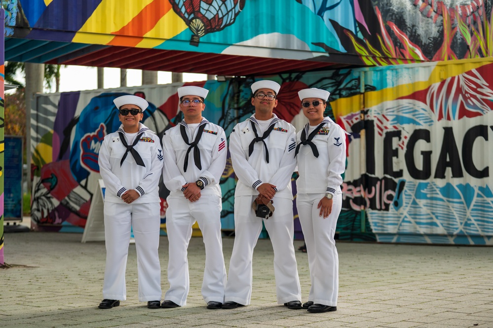 USS New York Attends Miami Marlins Game