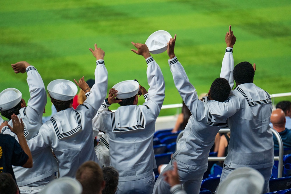 USS New York Attends Miami Marlins Game