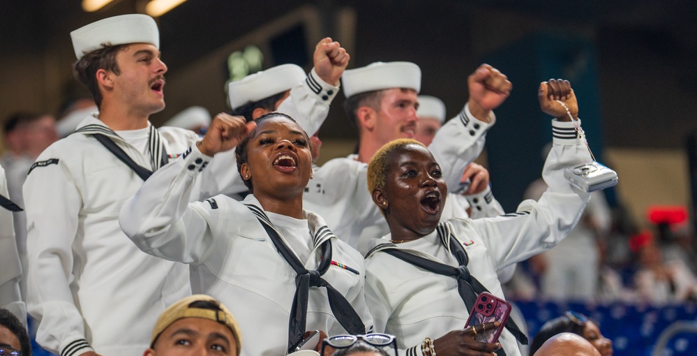USS New York Attends Miami Marlins Game