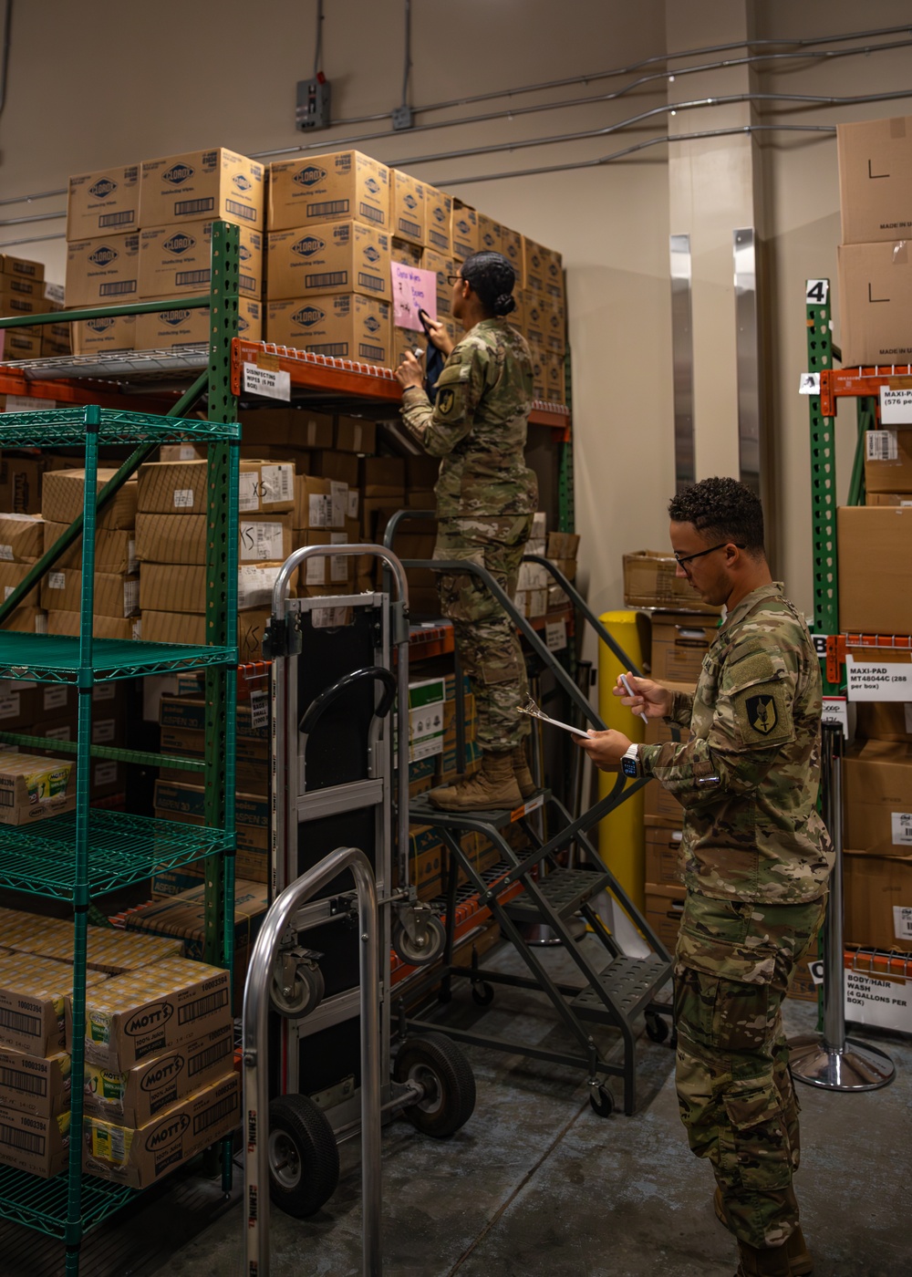 U.S. Soldiers conduct warehouse operations