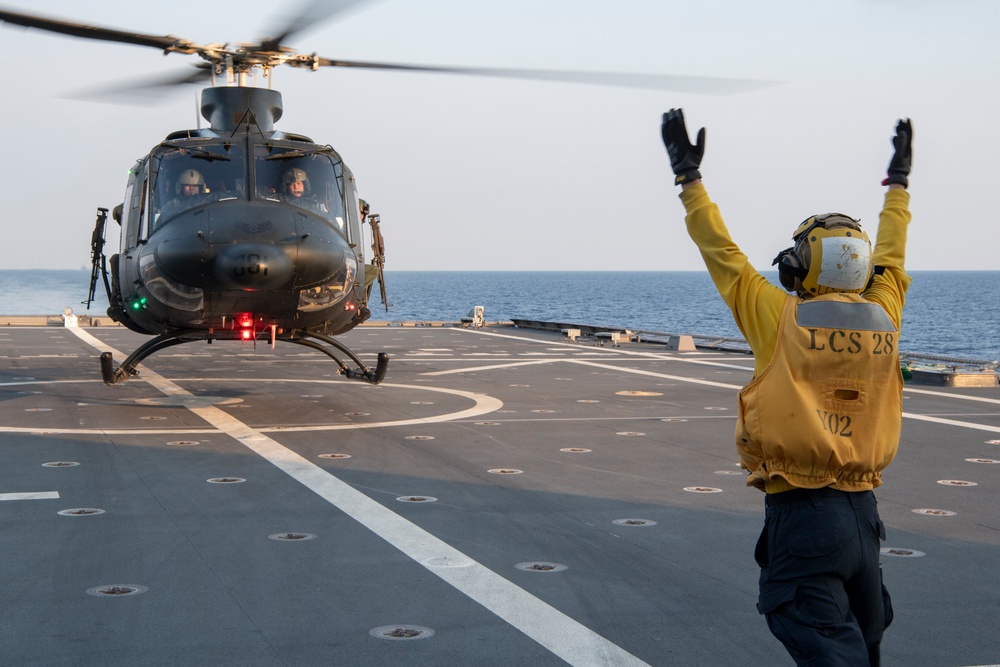 Balikatan 25: USS Savannah (LCS 28) Sailors Rolls-Out Floating Gunnery Exercise Target