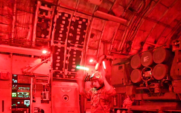 Training for the Fight: C-17 Delivers HIMARS and Soldiers During Semi-Prepared Runway Exercise