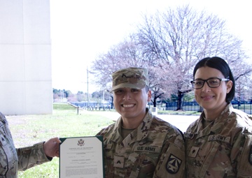 SPC Luis Pintor is promoted to CPL at USAMRIID