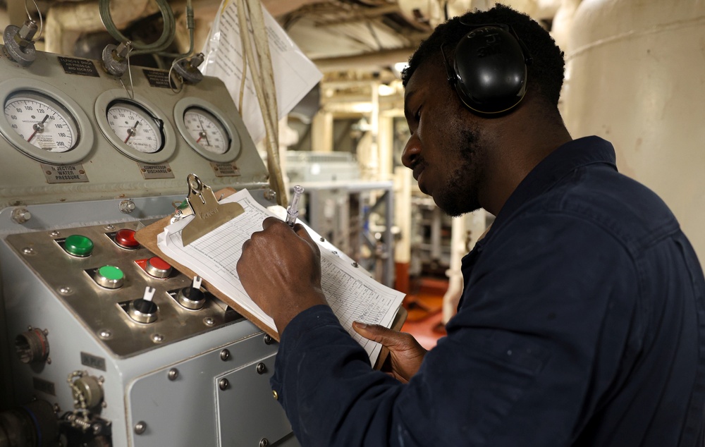 U.S. Navy Sailor records engineering data