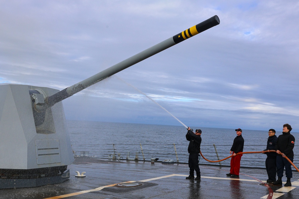 Fresh-water washdown aboard the USS Bulkeley