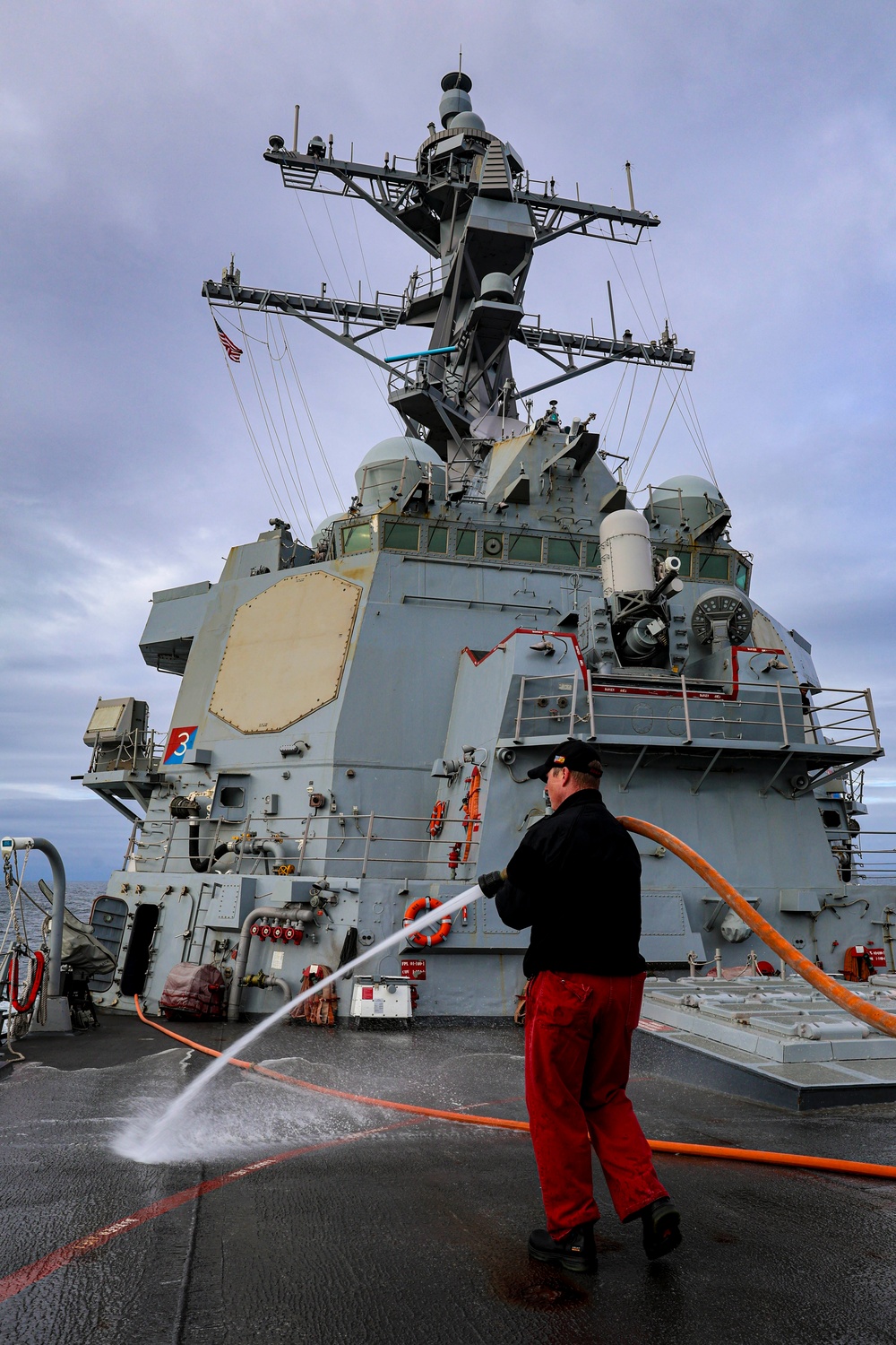 Fresh-water washdown aboard the USS Bulkeley