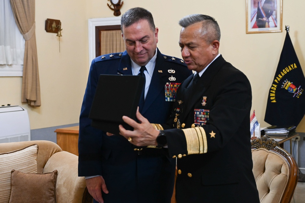 The Adjutant General of Massachusetts National Guard meets with Paraguayan Navy Commander