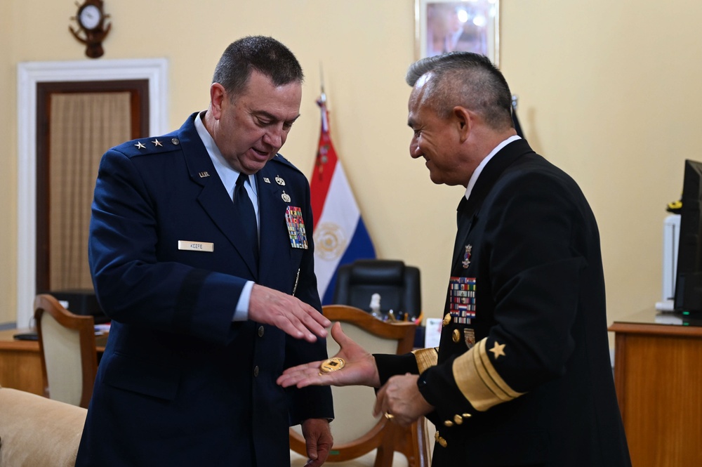 The Adjutant General of Massachusetts National Guard meets with Paraguayan Navy Commander