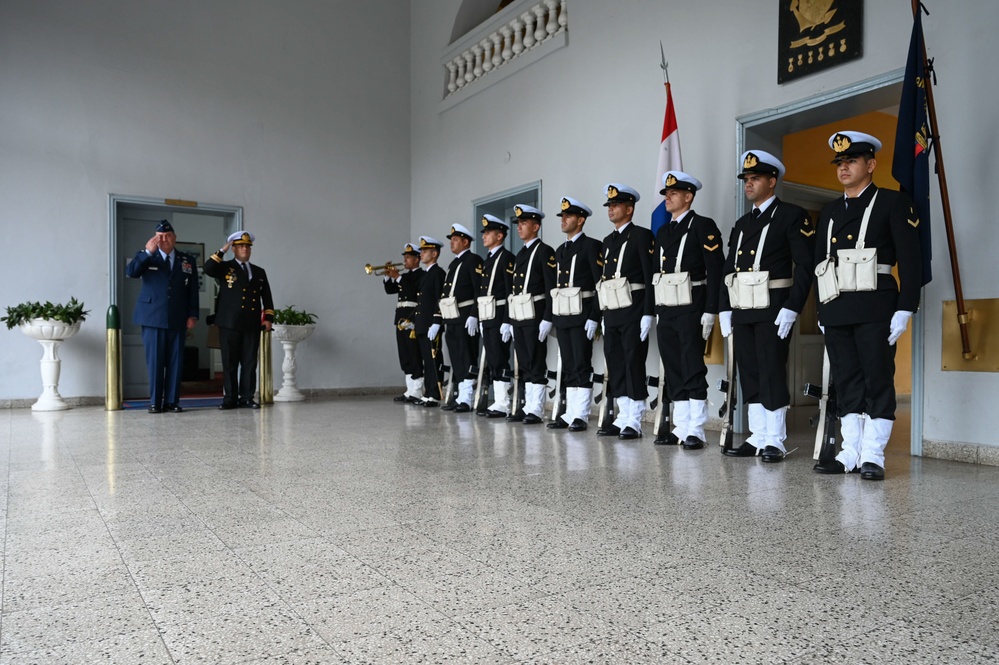 The Adjutant General of Massachusetts National Guard meets with Paraguayan Navy Commander