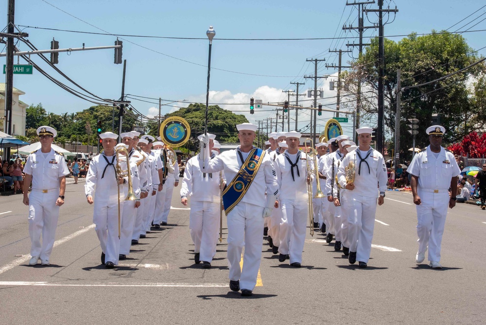 US Pacific Fleet Band Marches The Merrie Monarch Parade.